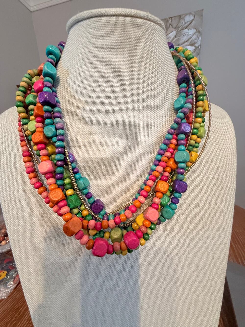 20” Multistrand Colorful Wood Bead Necklace